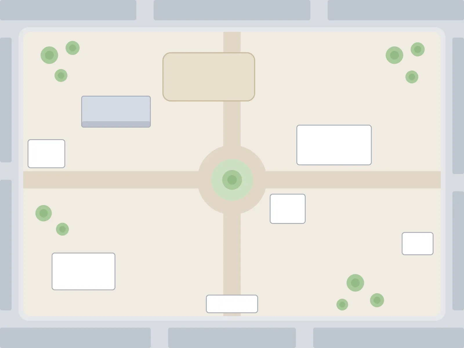 Plano de la acampada Plaza Ejemplo (demo). Los puntos numerados se explican en la leyenda.